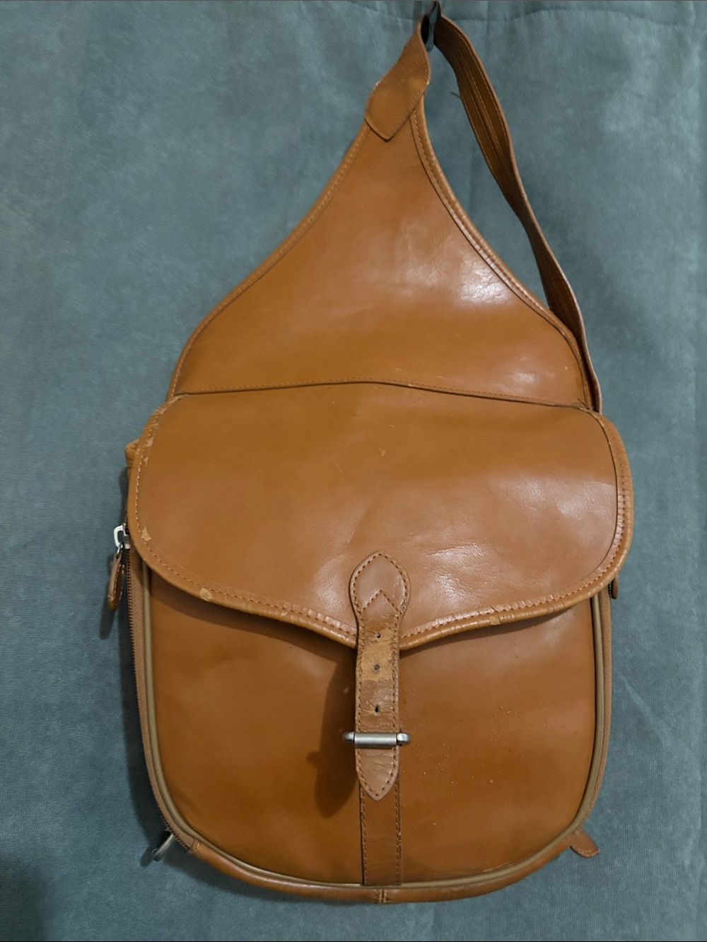Compact Tan Leather Messenger Sling Bag